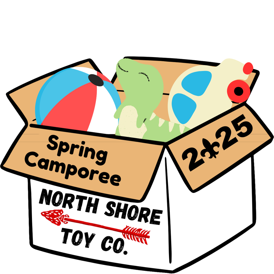 Toy Box Camporee Patch with toys inside a packing box